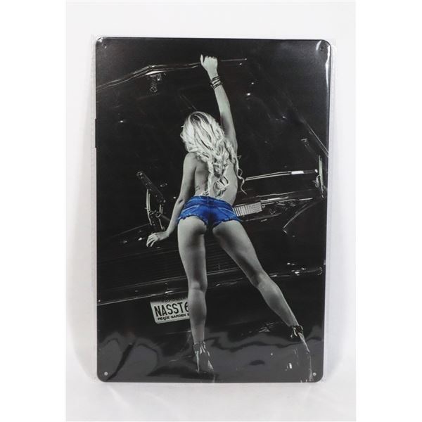 NEW BLACK AND WHITE METAL SIGN WITH A POP OF BLUE