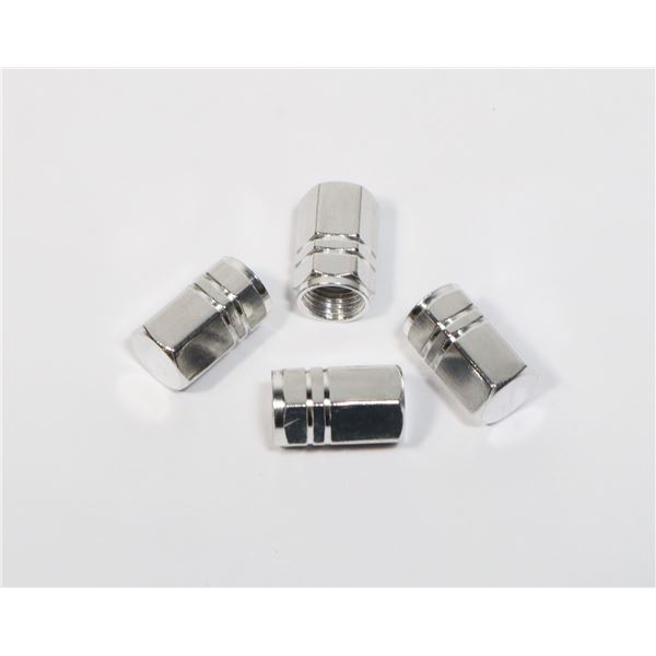 NEW 4 PC SILVER TONE TIRE VALVE COVERS
