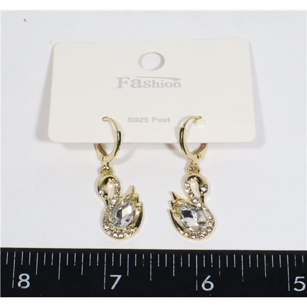 NEW RHINESTONE SWAN DROP EARRINGS NO MARKINGS,