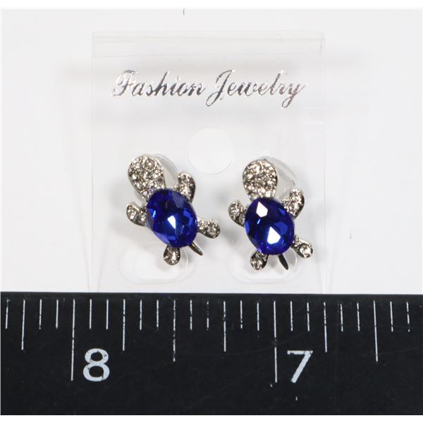 NEW SILVER TONE BLUE AND CLEAR RHINESTONE