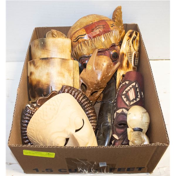 CARVED TRIBAL MASKS- ASSORTED LOT