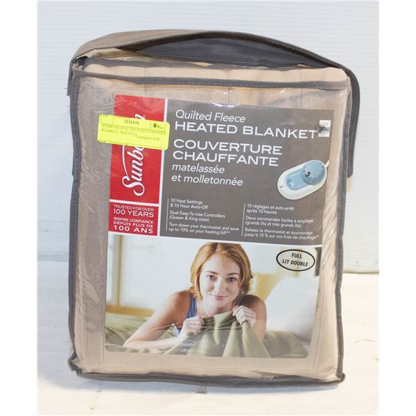 SUNBEAM QUILTED FLEECE HEATED BLANKET- SIZE FULL