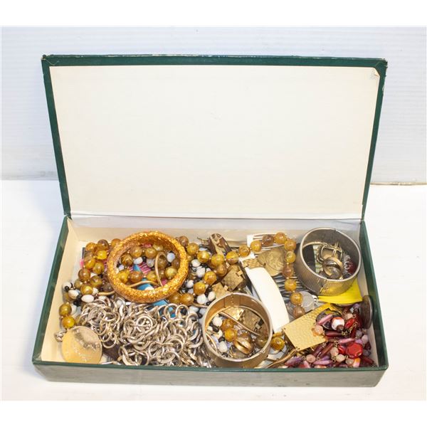 BOX OF ESTATE COSTUME JEWLERY WITH SOME AMERICAN