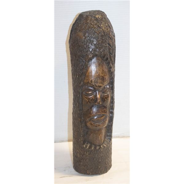 ANTIQUE HAND CARVED WOOD FACE SCULPTURE- 17"