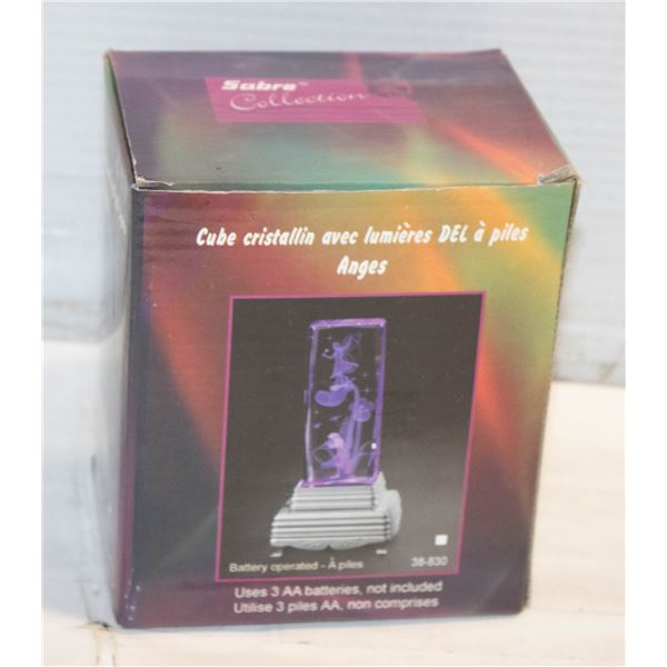 LASER ETCHED CRYSTAL ANGEL W/LIGHTED STAND