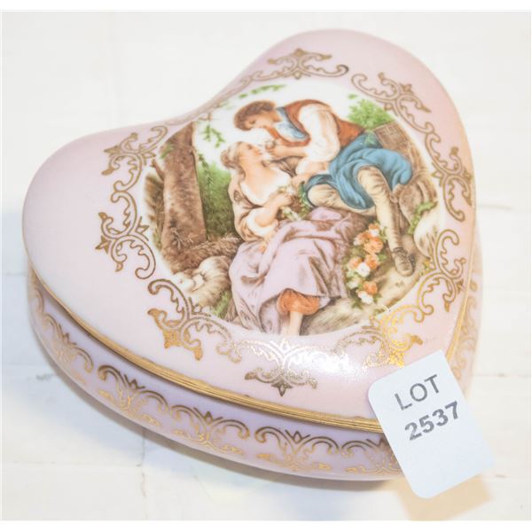 HAND PAINTED BISQUE PORCELAIN TRINKET BOX