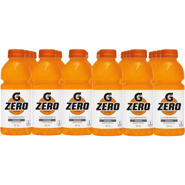 NEW 24 PACK OF GATORADE ZERO ORANGE - 591ML PER