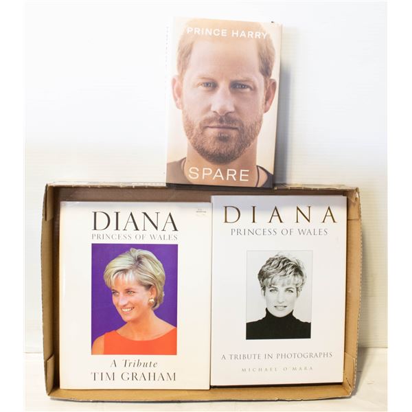 PRINCE HARRY 'SPARE' HARDCOVER & 2 PRINCESS DIANA