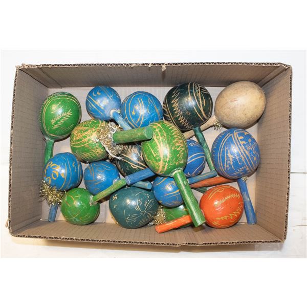 VINTAGE TRIBAL HAND CARVED MARACAS- LOT OF 17