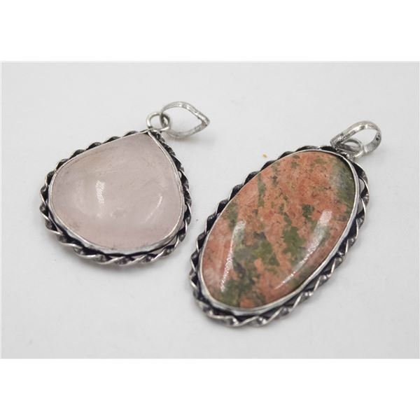 #254-NATURAL UNAKIA & ROSE QUARTZ PENDANT