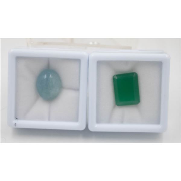 #234-AQUARMARINE 13.61 CT  & GREEN AGATE 11.70CT