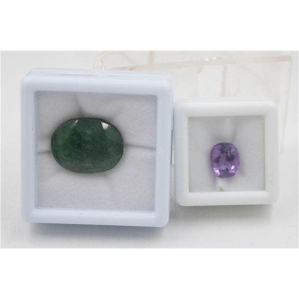 #239-AMETHYST 3.50CT & GREEN EMERALD 17.35 CT