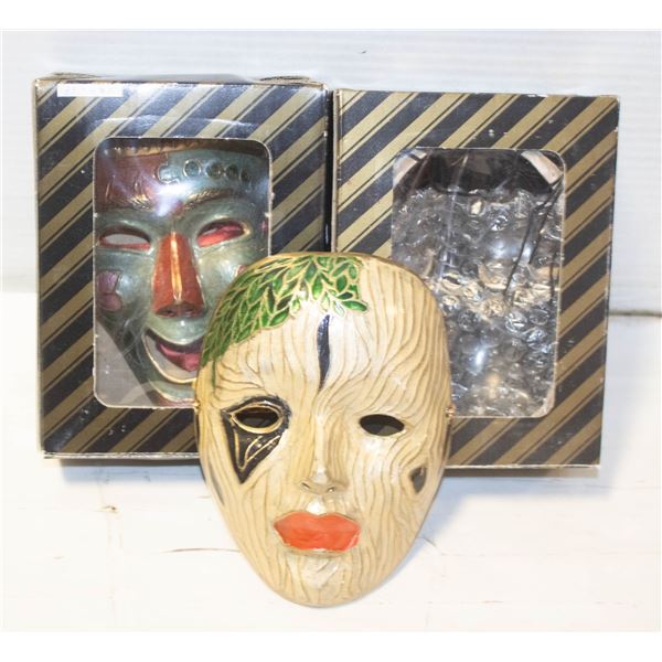 VINTAGE DECORATIVE BRASS & CERAMIC MASKS