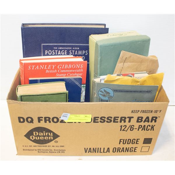 VINTAGE STAMPS/ALBUMS/BOOKS/COIN HOLDERS BOX LOT