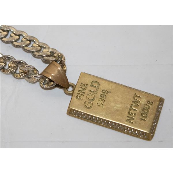HEAVY BAR PENDANT ON 24" MIAMI CUBAN LINK CHAIN