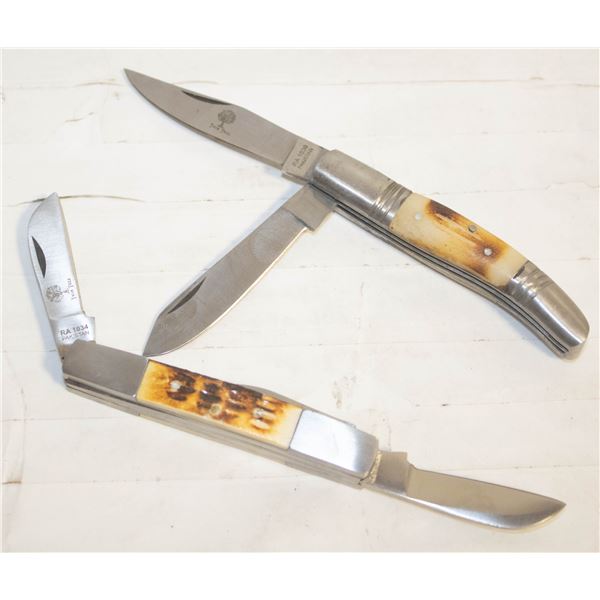 2 NEW TWIN TREE "BONE HANDLED" FOLDING KNIVES