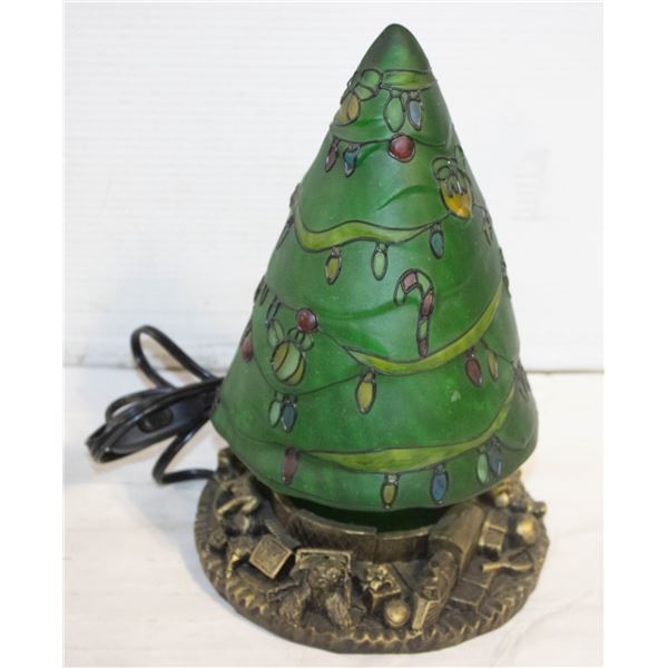 VINTAGE CERAMIC & GLASS XMAS TREE TABLE LAMP