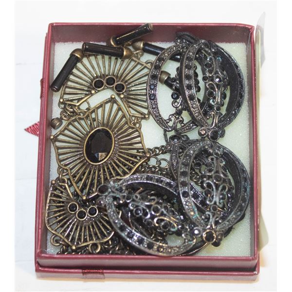 ESTATE BLACK ONYX VINTAGE NECKLACE & BRACELET