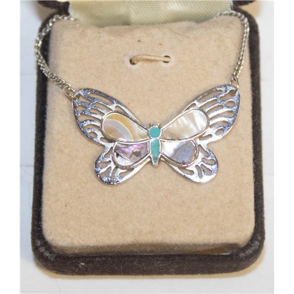 ESTATE SHELL SILVER BUTTERFLY NECKLACE &