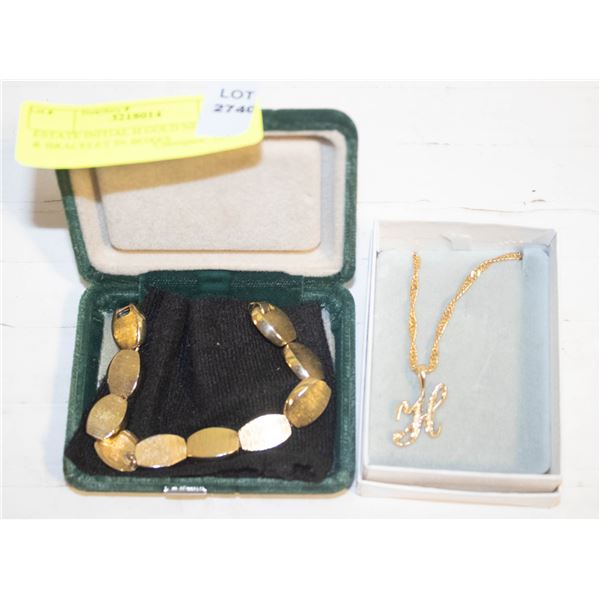 ESTATE INITIAL H GOLD NECKLACE & BRACELET IN BOXES