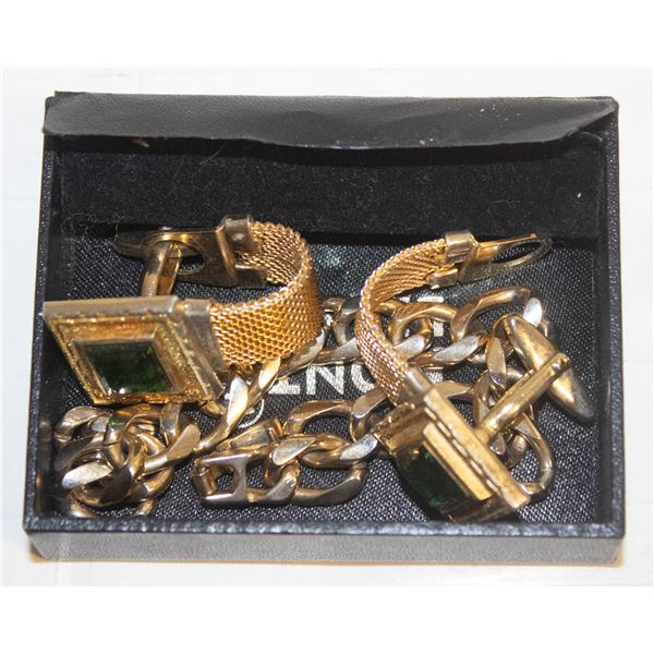 ESTATE MENS GOLD BRACELET & GREEN/GOLD VINTAGE