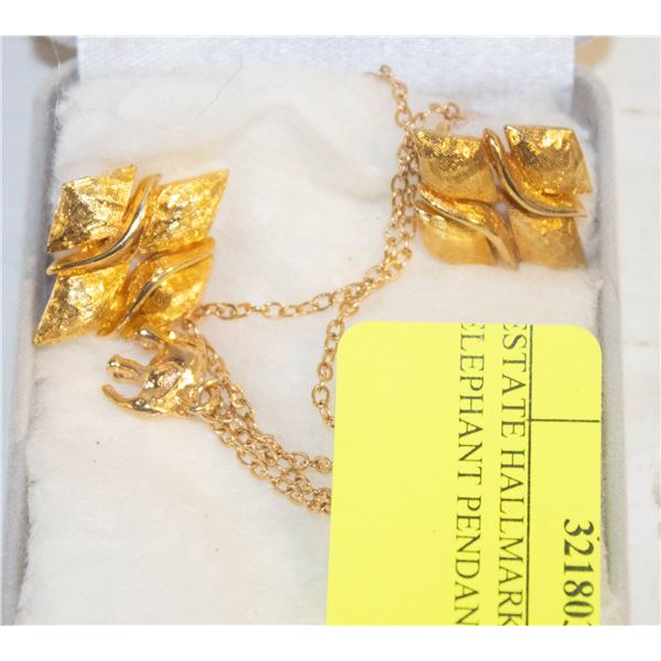 ESTATE HALLMARKED GOLD ELEPHANT PENDANT NECKLACE