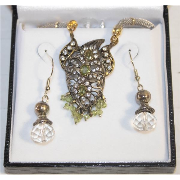 ESTATE TOURMALINE & SILVER CRYSTAL EARRINGS IN BOX