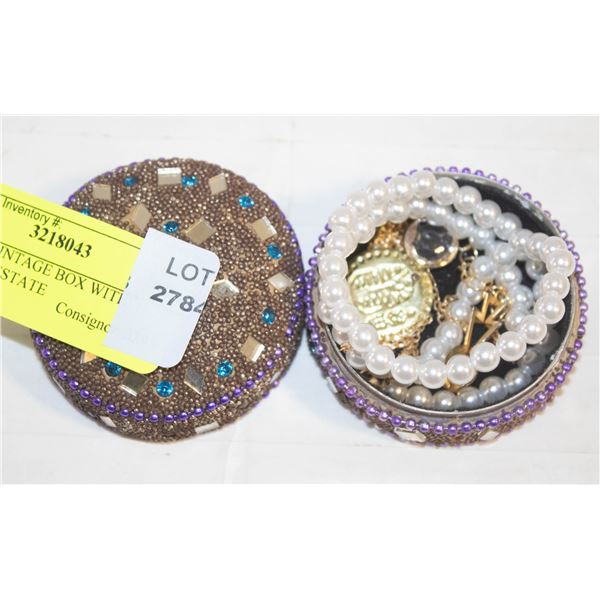 ESTATE VINTAGE BOX WITH JEWELRY-ESTATE