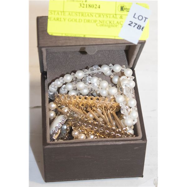 ESTATE AUSTRIAN CRYSTAL & PEARLY GOLD DROP NECKLAC