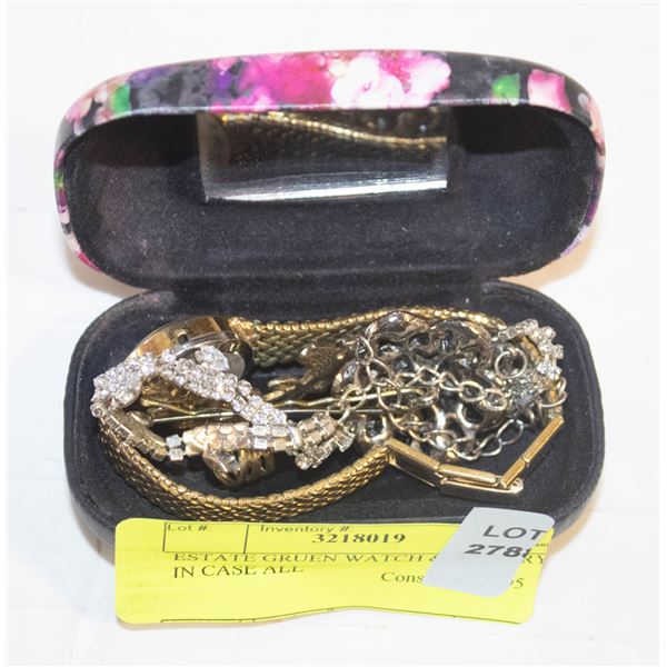 ESTATE GRUEN WATCH & JEWELRY IN CASE ALL