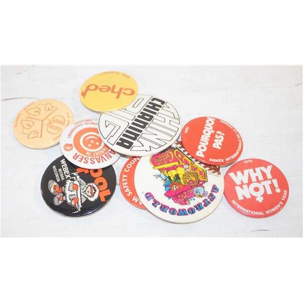 LOT 10 1970S PIN BACK BUTTONS