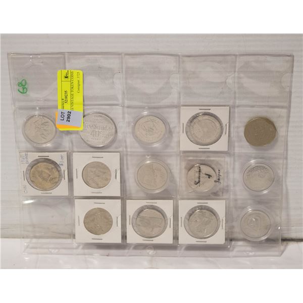LOT OF 14 VINTAGE TOKEN COINS