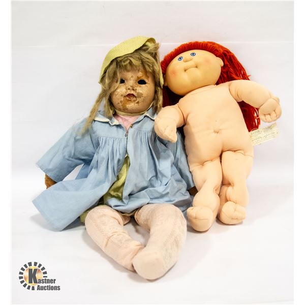 ANTIQUE DOLL SOLD WITH CABBAGE PATCH KID