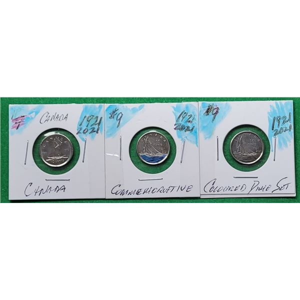 33)  LOT OF 3 CANADIAN 10 CENT COINS, COMMERATING