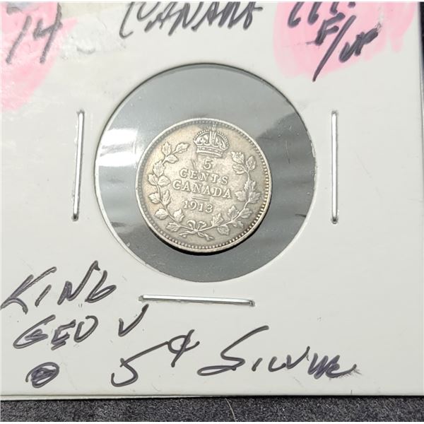 18)  CANADIAN 1913 KING GEORGE V NICKLE, 92.5% SIL