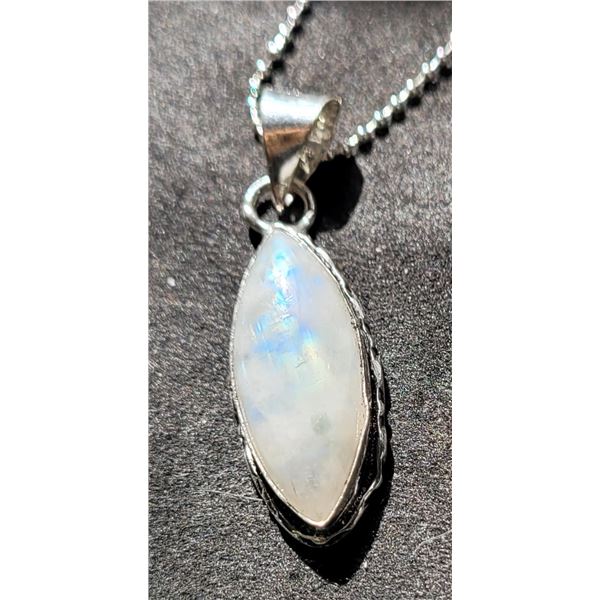 11)  ELONGATED OVAL NATURAL MOONSTONE PENDANT
