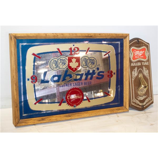 LABATTS CLOCK/MIRROR+MILLER TIME
