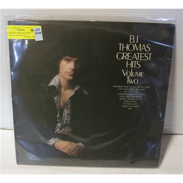 BJ THOMAS GREATEST HITS VOLUME 2 ALBUM 1971