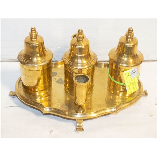 MOTTAHEDEH HEAVY BRASS INKSTAND WITH COA