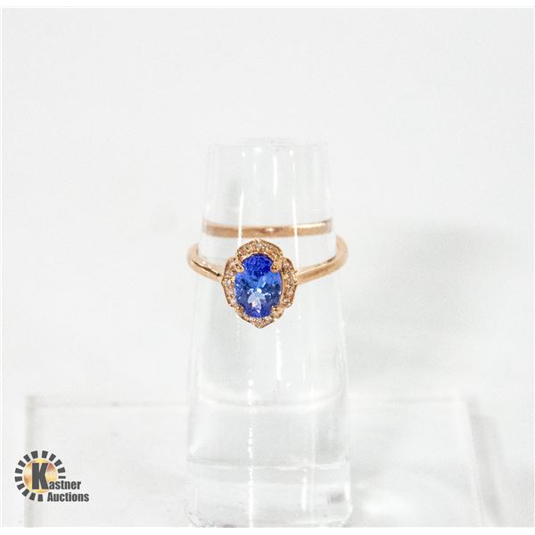10KT ROSE GOLD OVAL TANZANITE DIAMOND RING SZ 6