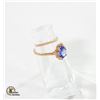 Image 2 : 10KT ROSE GOLD OVAL TANZANITE DIAMOND RING SZ 6