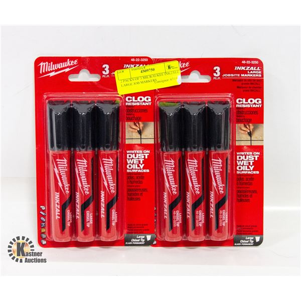 2 PACKS OF 3 MILWAUKEE INKZALL LARGE JOB MARKERS