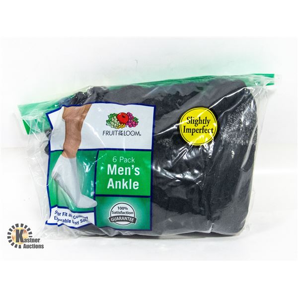 ANKLE SOCKS BLACK 6-12 SIZE FRUIT OF LOOM