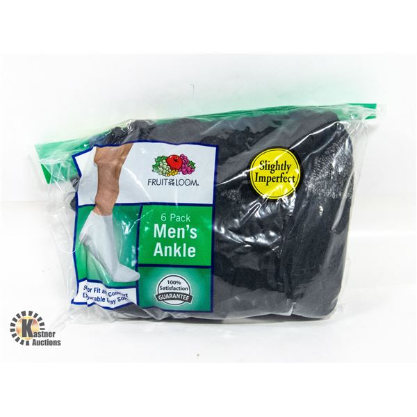 ANKLE SOCKS BLACK 6-12 SIZE FRUIT OF LOOM