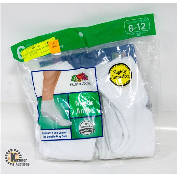 ANKLE SOCKS WHITE 6-12 SIZE FRUIT OF LOOM