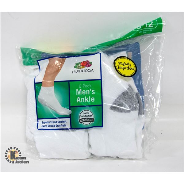ANKLE SOCKS WHITE 6-12 SIZE FRUIT OF LOOM