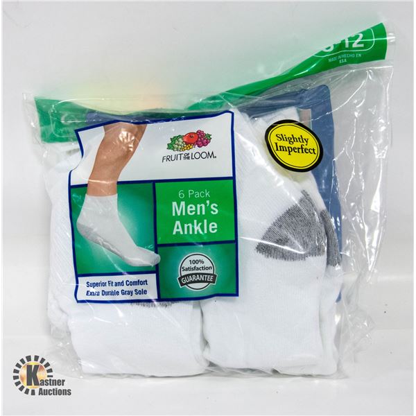 ANKLE SOCKS WHITE 6-12 SIZE FRUIT OF LOOM
