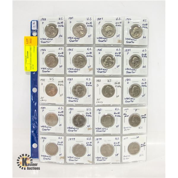 USA 25 CENTS SHEET 1988-1977 AU/XF