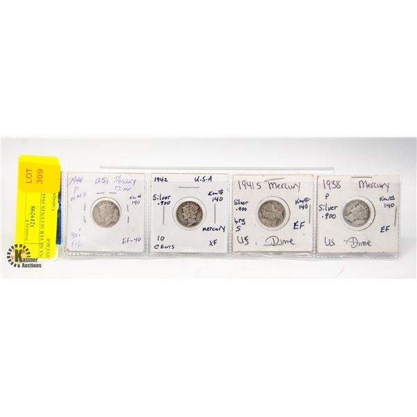 USA SILVER 10 CENTS 1944-42-41-38 VINTAGE