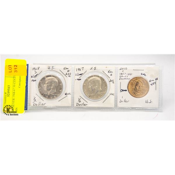USA SILVER 1968-67 50 CENTS + 2010 COIN